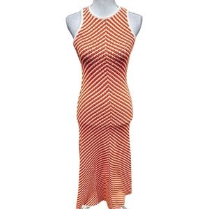Zara 100% cotton knit sleeveless maxi dress Chevron stripe orange/white medium